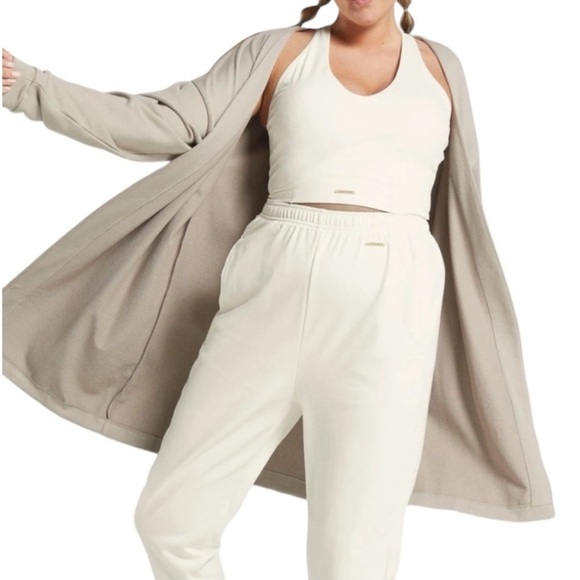 GYMSHARK + Whitney Simmons Oversized Open Front Long Cardigan in Beige Size M - Picture 2 of 8